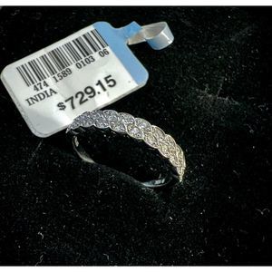 10K White Gold Diamond Ring Band 22 Diamonds In Setting Size 7
